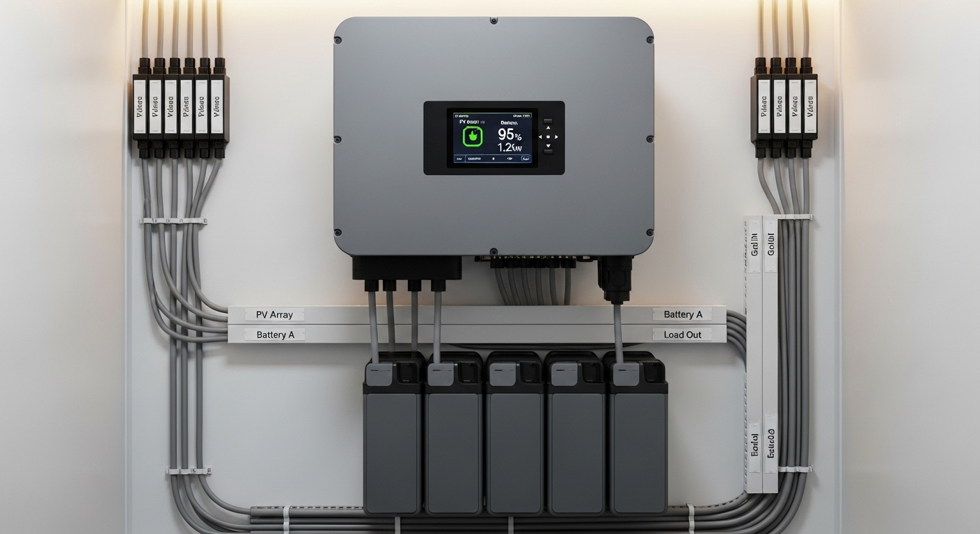 Indoor inverter and battery setup with clean wiring